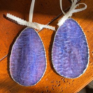 Stained Glass Easter Eggs - set of 2 - Purple/Blue swirl ripple glass.